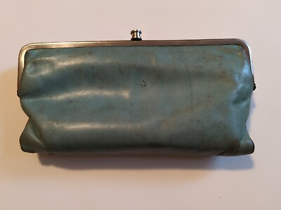 Hobo International Lauren Framed Clutch Wallet Distressed Faded Blue Leather
