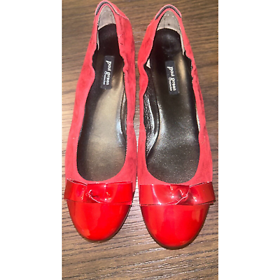 #ad Paul Green Women#x27;s Bow Red Suede and Patent Toe Flats 5.5