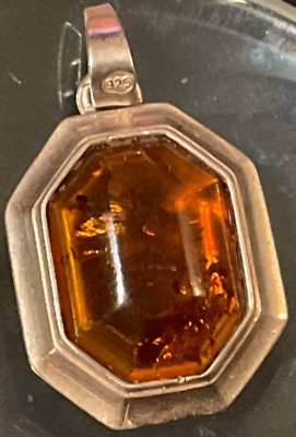 #ad AMBER GENUINE NATURAL PENDANT 925 STERLING SILVER GORGEOUS