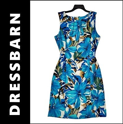 #ad Dressbarn Multicolored Blue Dress Size 10 Women Sleeveless Sheath Floral