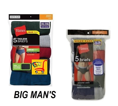 #ad Hanes Big Man#x27;s Tagless ComfortSoft Color Cotton Briefs in 2X L 3X L 5 Pack