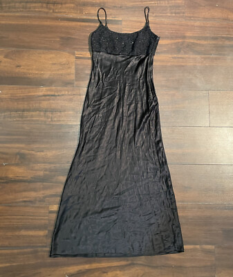 #ad Maria Bonita Womans Small Black Gown Long Classy Dress Floral Silk Vintage