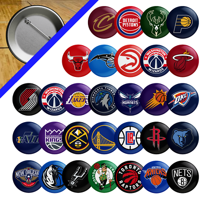 #ad NBA Team Logo Collector Pin Button CHOOSE TEAM 2.25quot; Basketball Fan Great Gift