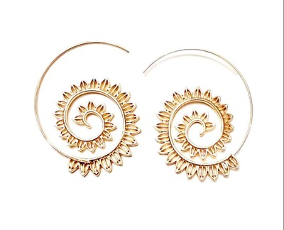 #ad Full Hoop Earrings Circles Tribal Earrings Spiral Earrings Gold Tone