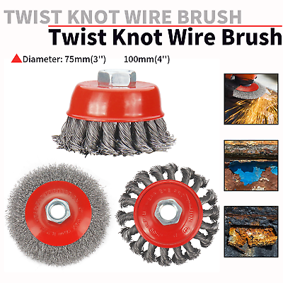 #ad 3Pcs M14 Twist Knot Steel Wire Cup Brush Wheel Kits 75 100mm For Angle Grinder