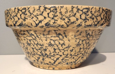 #ad Robison Ransbottom Pottery Blue Spongeware Stoneware 10#x27;#x27; Mixing Bowl Roseville