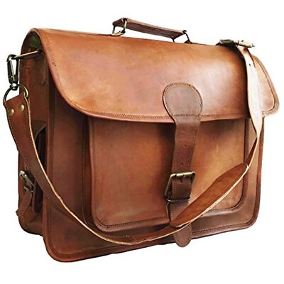 #ad Men Real Goat Leather Vintage Brown Messenger Shoulder Laptop Bag