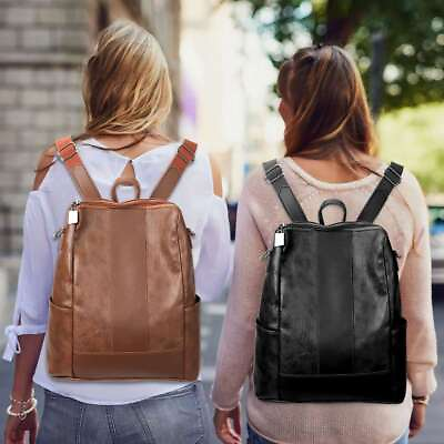 #ad Women PU Leather Backpack Travel Anti theft Shoulder Bag Retro Satchel Handbag