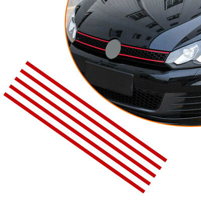 #ad 5 Pcs Auto Styling Sticker Front Hood Grille Decal Stripe Decor Red