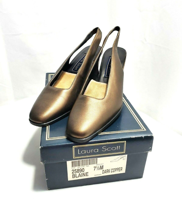 #ad Laura Scott Blaine Sling Back Pumps Size 7.5M Dark Copper Color Leather Classic