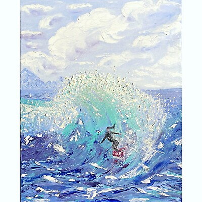 #ad Surfer Wave Canvas Original Wave Connection Wall Art Ocean Surf Panting Oil