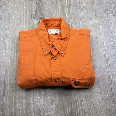 #ad Beretta S S 100% Cotton Button Up Shirt Orange Medium Diamond Ranch Valero