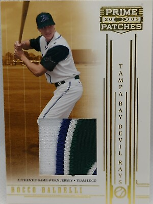 #ad 🌟 ROCCO BALDELLI 2005 Donruss Prime Patches Game Used Jersey Rays LOGO PATCH 25