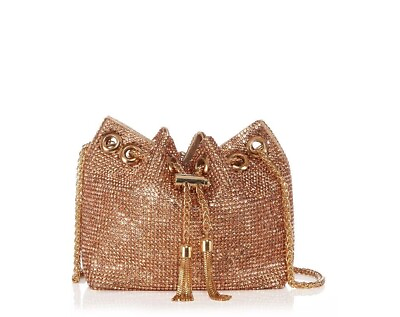 #ad AQUA all over crystal embellished drawstring shoulder evening bag Rose gold