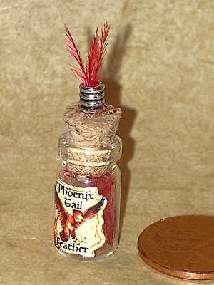 #ad Tiny Glass amp;Metal cork Bottle Phoenix Tail Feather miniature Magic Wizard Potter