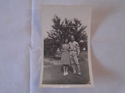 #ad WWII 1940s Photo Handsome Army SOLDIER amp; WIFE or GIRLFRIEND Cute Vintage