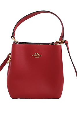 #ad Coach Small Town Red Bucket Bag Crossbody Shoulder Gold Hardware