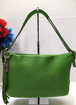 Coach Green Pebbled Leather Zip Top Closure Small Hobo Shoulder Bag Vintage $138.00