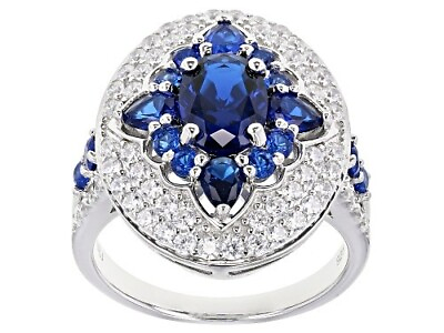 #ad BELLA LUCE 4.07CTW BLUE SAPPHIRE amp; WHITE DIAMOND SIMULANTS RHODIUM OVR STR SLV10
