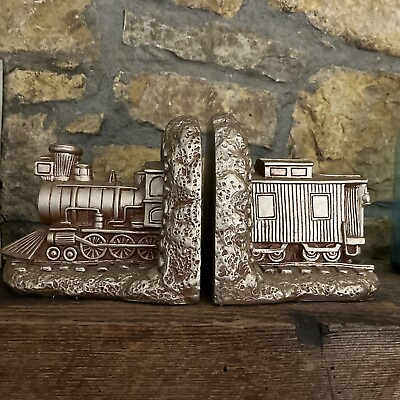 #ad Vintage Universal Statuary Corp CHICAGO 1964 heavy Train Caboose Bookends