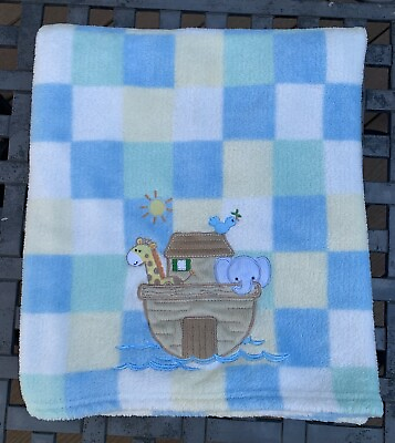 #ad My Baby Noah#x27;s Ark Design Plush Fleece Blanket Infant Boys 30X40quot; Blue White