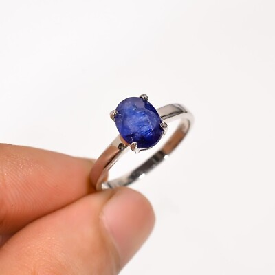 #ad 100% Natural Blue Sapphire 925 Sterling Silver Ring Jewelry 7.25 US JC 12261