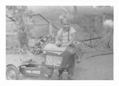 #ad Vintage FOUND PHOTOGRAPH bw TRACTOR BOY Original Snapshot 010 16 H