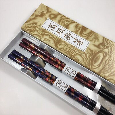 #ad 2 Pairs Japanese Lacquer Chopsticks Gift Set Red Navy Momji Maple Made in Japan