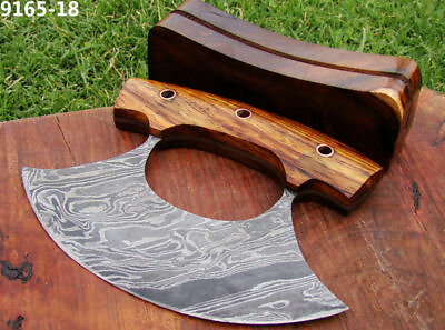#ad Knife Ulu Damascus Chef Handmade Kitchen Custom Steel Blade Hunting Cutter Pizza