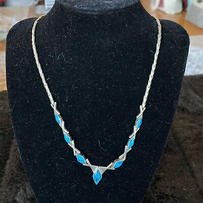 #ad Signed 925 Sterling and turquoise vintage tribal necklace.