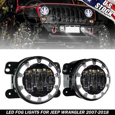 #ad Pair 4 inch LED Fog Lights Amber Projector For 97 17 Jeep Wrangler JK
