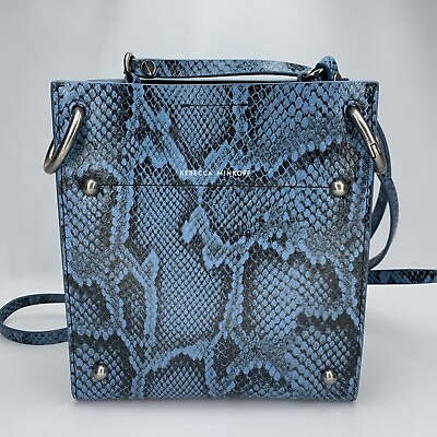 #ad Rebecca Minkoff Leather Snakeskin Blue Crossbody Purse Bag Missing Handles
