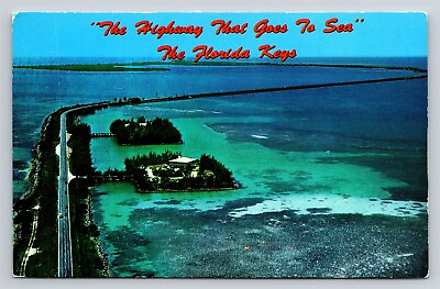 #ad FL Overseas Highway to Key West Channel 2 Aerial View Of Long Key Vtg Postcard
