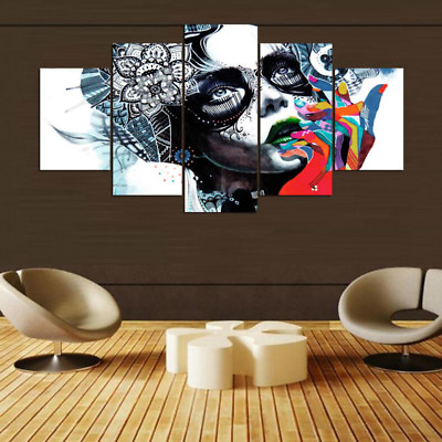 #ad Abstract Woman Sugar Face Mask Framed 5 Panel Canvas Print Wall Art Home Decor