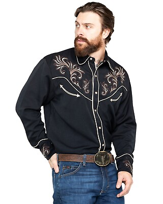 #ad Scully Men#x27;s Embroidered Long Sleeve Western Shirt P 870