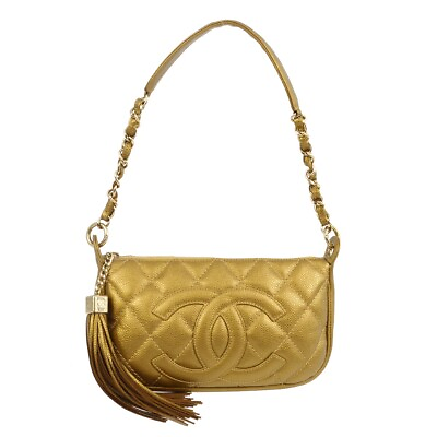 #ad Chanel Gold Caviar Hobo Chain Handbag 121261