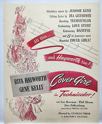 #ad 1944 Cover Girl Gene Kelly Rita Hayworth Columbia Movie Print Ad Man Cave Art