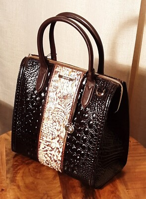#ad NWOT Brahmin Caroline Cocoa Goldspur Melbourne Genuine Leather Bag $385
