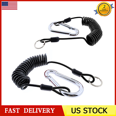 #ad 2Pcs 6 Foot Trailer Breakaway Cable Coiled Safety Cables For RV Emergency Black