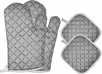 #ad 4PCS Oven Mitts and Pot Holders Heavy Duty Cooking Gloves Heat Resistant Kitchen