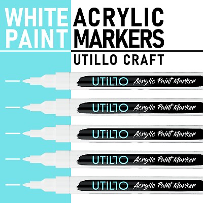 #ad 5 Pack Extra Fine Tip 0.7mm Premium White Acrylic Paint Markers by Utillo Craft