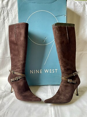 #ad Nine West Choc Women#x27;s Tall Shaft Suede Pointed Toe Dress Boots Size 5.5 M READ