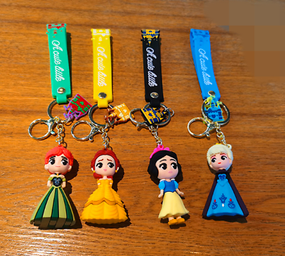 #ad 4 Styles Disney Princess Cartoon 3D PVC Bags Hanger Pendant Keychains Key Rings