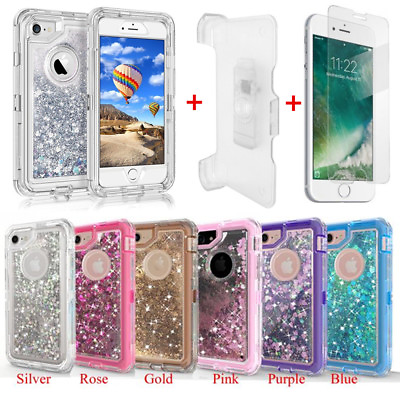 #ad For iPhone 6 7 8 P X Quicksand Liquid Glitter Defender Case w Clip fits Otterbox