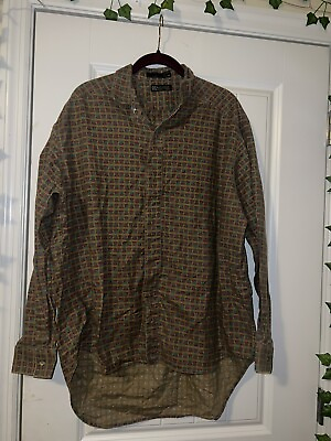 #ad Generra vintage men’s button down shirt collared brown crest design large cotton