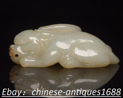 #ad 3.5#x27;#x27; Old Chinese Natural Hetian Jade Carved Beast Statue Figurines Pendant