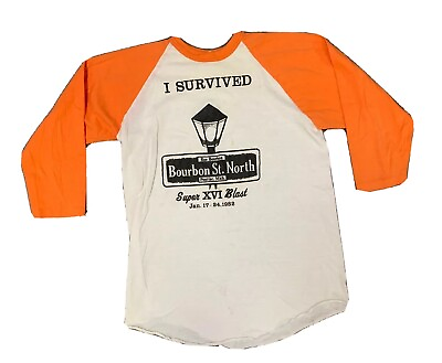 #ad VTG 1982 I Survived Bourbon St North Super XVI Blast Baseball T Shirt Sz XL