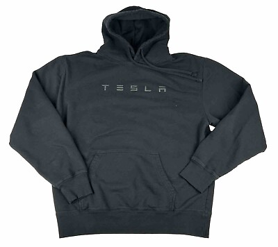 #ad Tesla Official Hoodie Black Long Sleeve Pullover Unisex XL Hooded Elon Musk