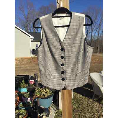 #ad Vintage Ann Taylor womens houndstooth vest large L button Y2K 90s black white