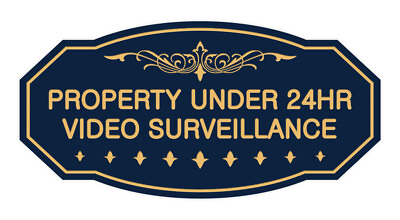 #ad Victorian Property Under Surveillance Sign Navy Blue Gold Medium 4quot; X 8quot;